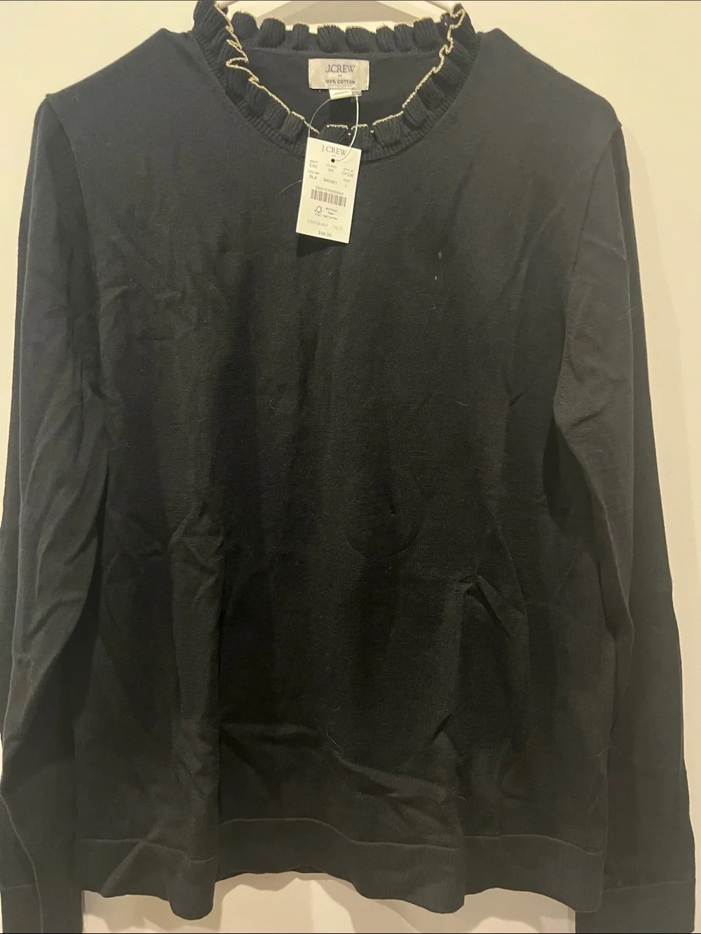 J. Crew Black Ruffle-Trim Long-Sleeve Shirt